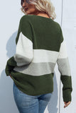 V Neck Color Block Cable Knit Sweaters