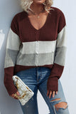 V Neck Color Block Cable Knit Sweaters