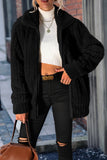Plain Open Zipper Rib Fleece Winter Outfits Coat