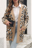 Winter Outfits Leopard Open Front Pocket Sweater Cardigans
