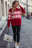 Women Round Neck Long Sleeve Pullover Loose Christmas Fleece Casual Sweater