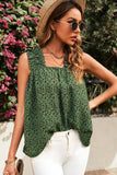 Green Floral Ruffled Straps Flowy Tank Top