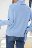 Plain Turtle Neck Tie Sleeves Knit Sweaters