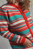 Multicolor Striped Front Winter Outfits  Open Button Knit Cardigans