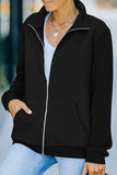 Zipper Turn Down Collar Pockets Long Sleeve Winter Coat Women