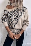 Turtleneck Cold Shoulder Leopard Knitting Sweater Autumn Outfits