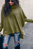 Green Turtleneck Waffle Knit Poncho Blouse