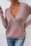 Autumn Outfits Deep V Neck Lace Splicing Knitting Sweater