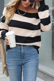 Colorblock Stripes Drop Shoulder Knitting Sweater