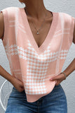 Autumn Outfits V Neck Sleeveless Houndstooh Sweater Vest