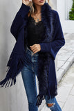 Fleece Open Front Tassle Kniting Long Cardigan Winter Outfits