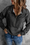 Gray Quilted Patch Half Zipper Sweatshirt