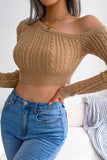 Plain One Shoulder Cable Knit Sweater Crop Top