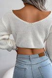 Plain V Neck Twisted Sweater Crop Top