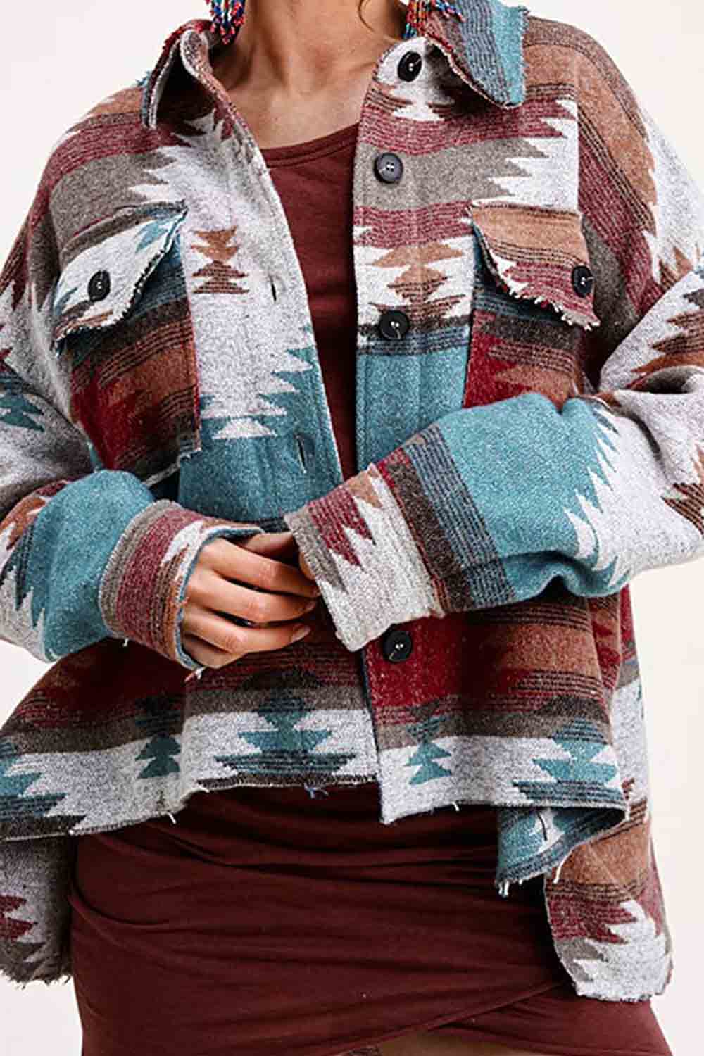 Women's Vintage Aztec Print Loose Shacket Jacket