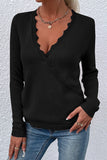 Autumn Outfits Deep V Neck Lace Splicing Knitting Sweater