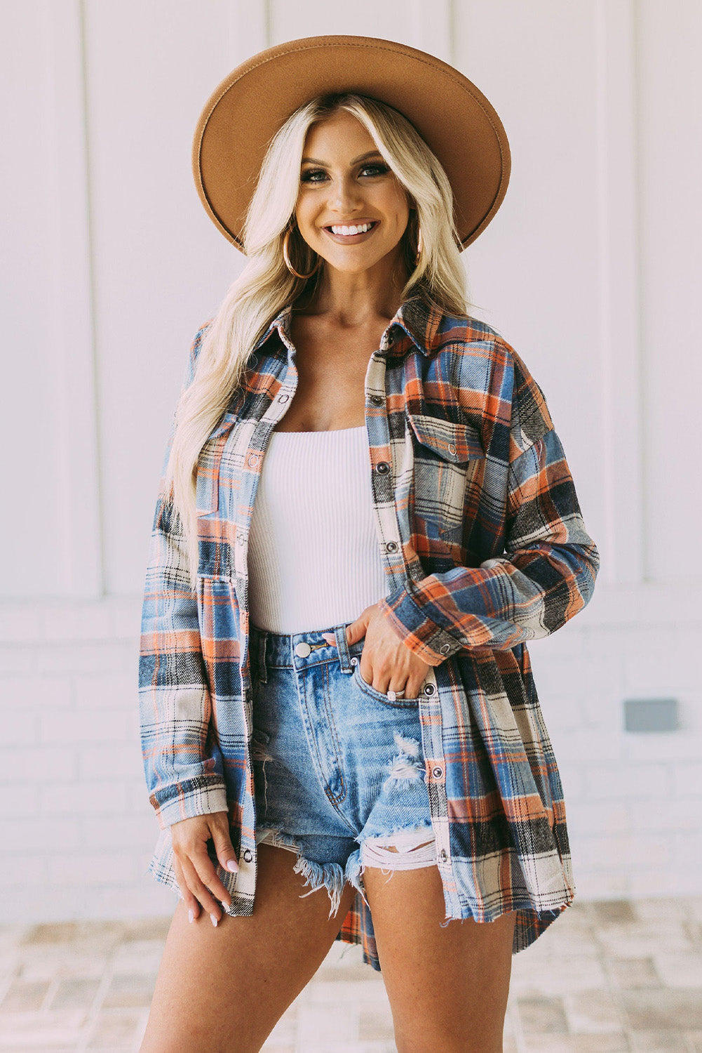 Multicolor Plaid Button Down Ruffled Shirt Winter Outfits Jacket