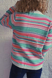 Multicolor Striped Front Winter Outfits  Open Button Knit Cardigans