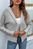 Cable Knit Open Front Cardigan With Hood