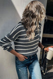 Zipper Down Striped Knit Pullover Sweaters