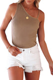 Brown Asymmetrical One-shoulder Ribbed Tank Top