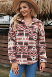 Pink Tribal Print Pocket Buttoned Sherpa Winter Outfits Jacket