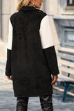 Lapel Collar Color Block Plaid Long Length Fleece Winter Outfits Coat