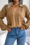 Lapel Collar Cable Knit Pullover Sweaters