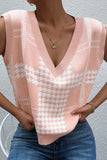 Autumn Outfits V Neck Sleeveless Houndstooh Sweater Vest