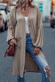 Khaki Front Open Puff Sleeve Cardigan