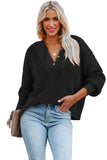 Black Henley V Neck Hooded Autumn Outfits Sweater