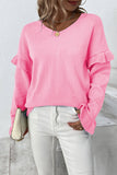 Winter Outfits Plain V Neck Ruffle Sleeves Pullover Sweaters