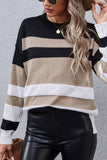 Winter Outfits Colorblock Stripes Long Sleelve Knit Sweater