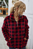 Red Plaid Turn-down Collar Coral Fleece Winter Outfits Coat