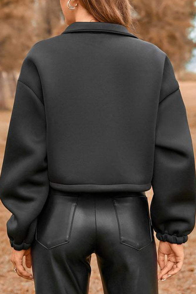 Zipper Pockets Drawstring Short Jacket Coat