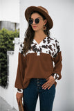 Cow Print Splicing Buttons Long Sleeve Top