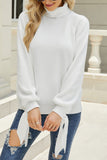 Plain Turtle Neck Tie Sleeves Knit Sweaters