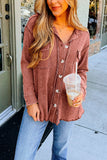 Plain Waffle Knit Open Button Pockets Winter Outfits Shirts