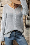 Grey Cable Knit Long Sleeves Sweater