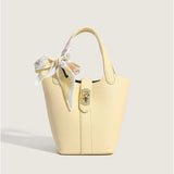 Bucket Bag Soft Lychee Leather Shoulder Female Handbags