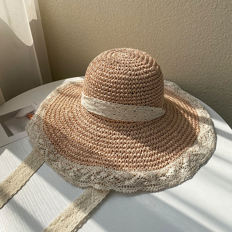 Paziye Ladies Straw Hats With Lace Floppy Hat