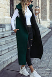 Green Lapel Sleeveless Long Fleece Winter Outfits Coat