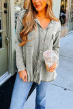 Plain Waffle Knit Open Button Pockets Winter Outfits Shirts