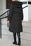 Plain Long Length Down Coat with Belt and Fur Hooded