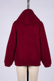 Red Hooded Zipper Ribbed Fleece Winter Outfits Coat