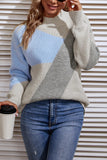 High Neck Color Block Pullover Sweaters