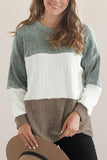 Multicolor Knit Texture Color Block Long Sleeve Top