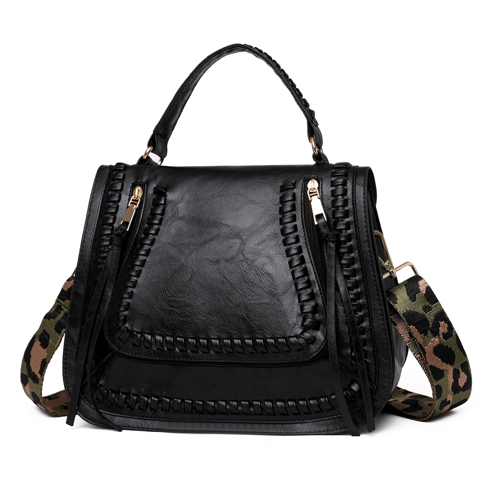 Black bag with leopard print strap Clearance