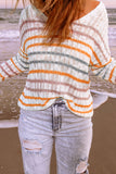 Orange Striped Winter Outfits Knitted V Neck Sweater