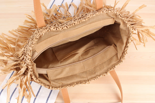 Paziye Bohemian Semicircle Tassel Straw Shoulder Bag